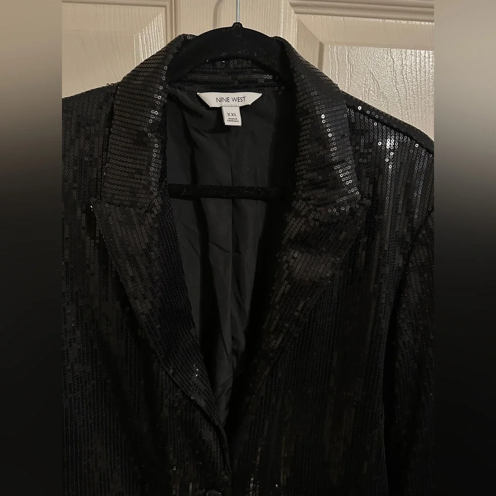 Nine West All Over Sequin One Button Blazer, Black, Sz XXL - Picture 3 of 13